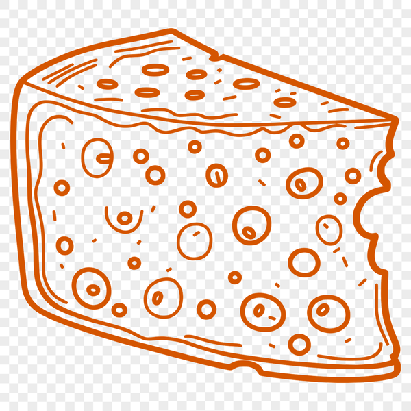 A digital illustration of a wedge of cheese in a clean vector format.