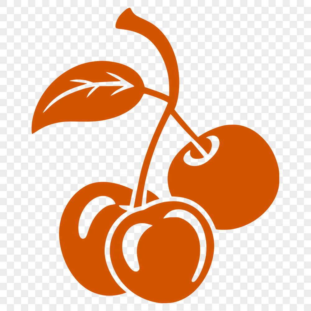 Beautiful Cherry Clip Art SVG A stylized illustration of a single cherry fruit with leaves.