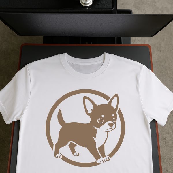 A simple outline illustration of a small Chihuahua dog.