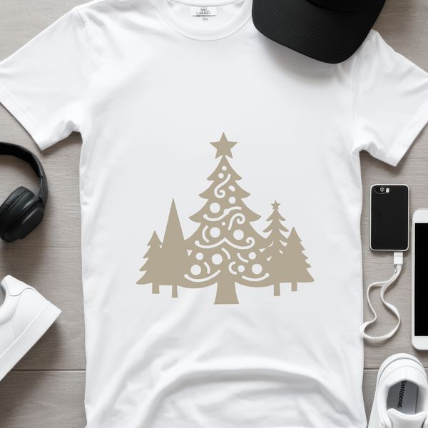 A simple vector design representing a traditional Christmas tree motif.