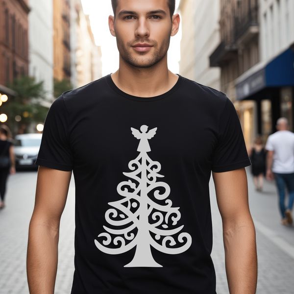 A minimalist vector graphic of a Christmas tree in a simple outline style.