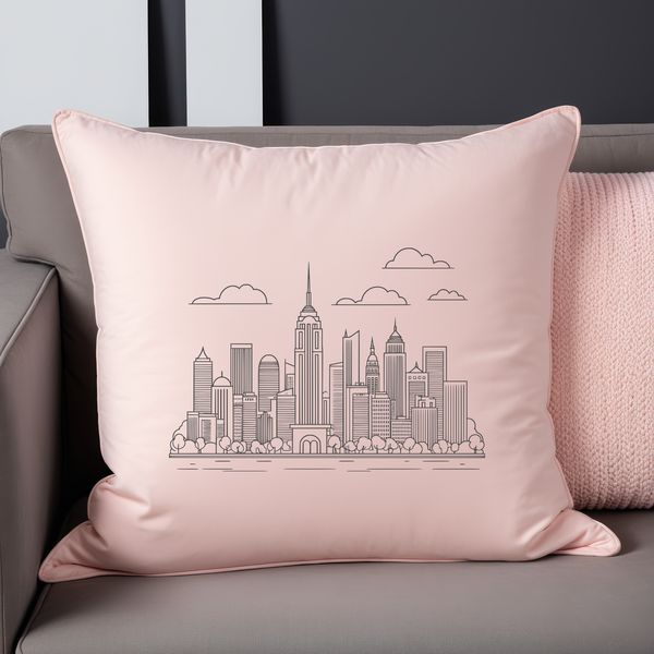 Illustrative city skyline with skyscrapers and buildings in vector format.
