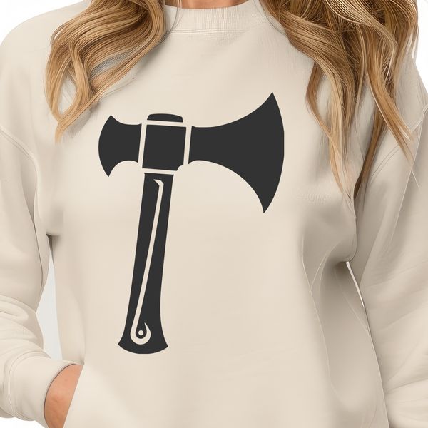 Hand Tool Icon Design A graphic representation of a traditional axe with a rounded handle and sharp blade.