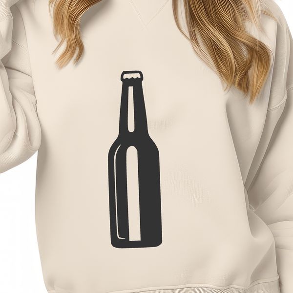 Label Design Graphic A detailed illustration of a beer bottle with a label and cap.