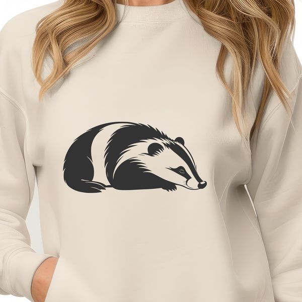 An illustration of a sleeping badger in a natural habitat.