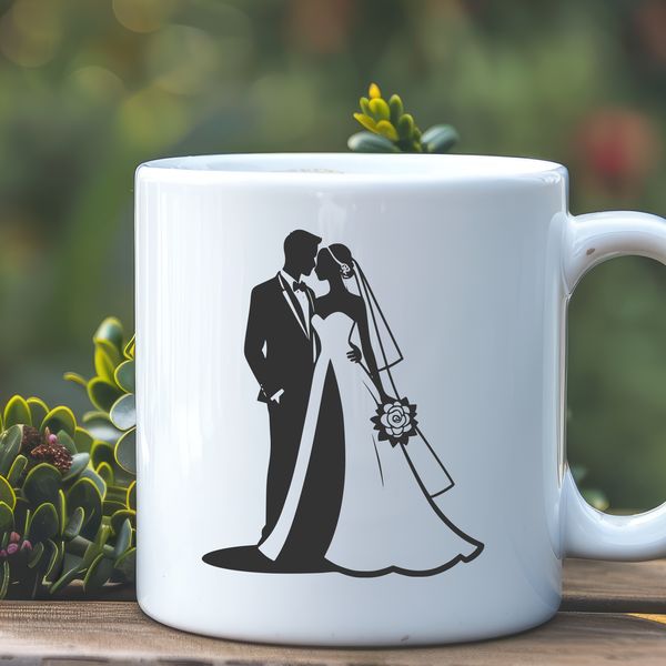 Romantic Wedding Moment Vector Art Vector illustration of a bride and groom exchanging vows.