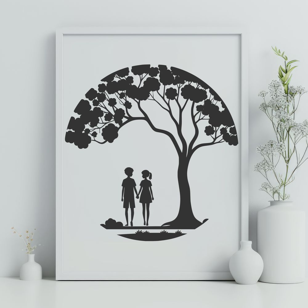 Beautiful Love Tree Illustration A stylized illustration of a tree with intertwined branches and roots, symbolizing love and unity.