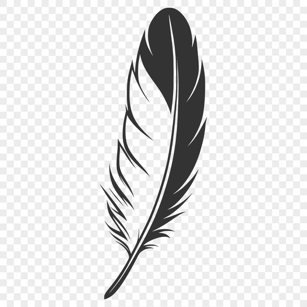 A stylized illustration of a single feather with clean lines, perfect for vector graphics and digital design projects.