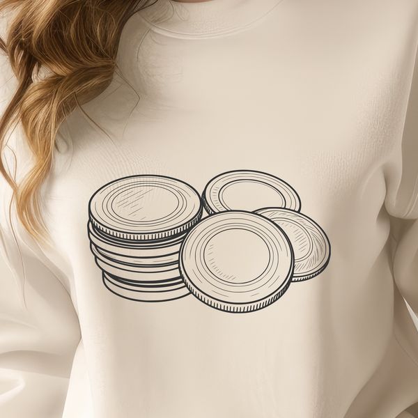Stacked Coins Graphic A set of stacked coins with a transparent background, suitable for digital use and scalable design.