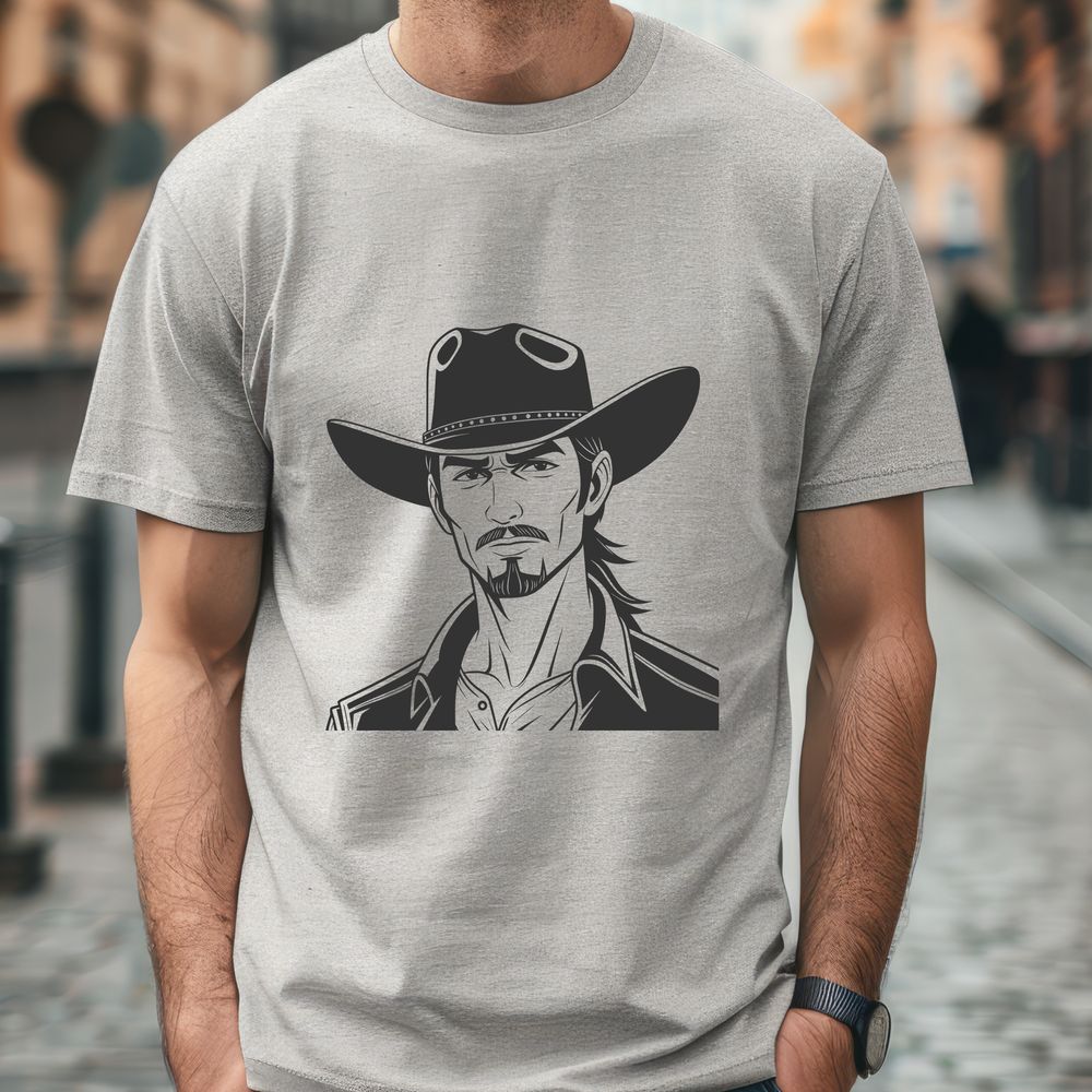 Beautiful Hand-Drawn Cowboy SVG Design A vector illustration of a rugged cowboy in a hat and boots, suitable for cutting machines or laser cutters.
