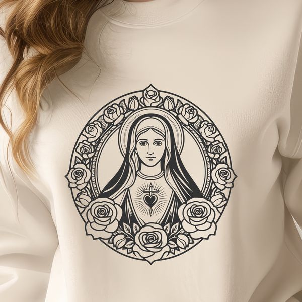 Floral Icon of Faith and Devotion A simple floral design featuring a stylized image of the Immaculate Heart.
