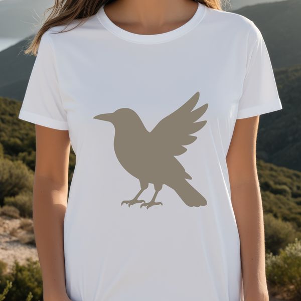 A detailed illustration of a crow in black silhouette, ideal for digital cutting machines or laser engraving.