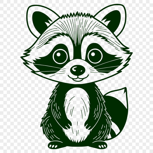 A vector illustration of a raccoon in various poses and expressions.