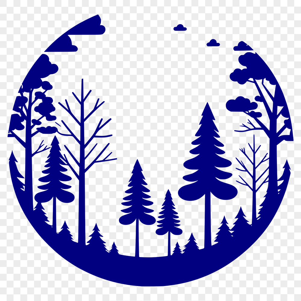Dense Woodland Landscape Vector Art Illustrated illustration of a dense forest with various trees and foliage, suitable for vector art designs.
