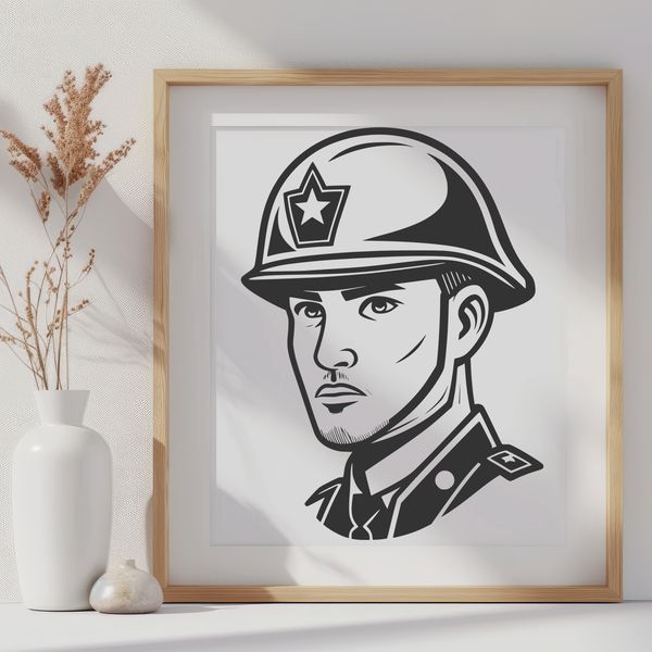 Beautiful Soldier SVG Design A man in military attire, depicted as a soldier, illustrated using vector art.
