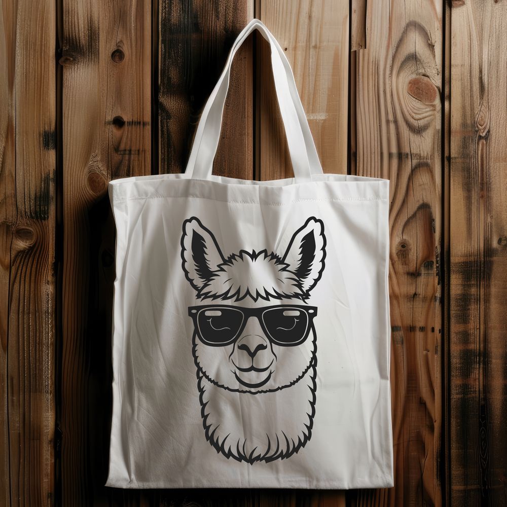 Fun Summer Alpaca Vector A cartoon alpaca wearing sunglasses on a green background.