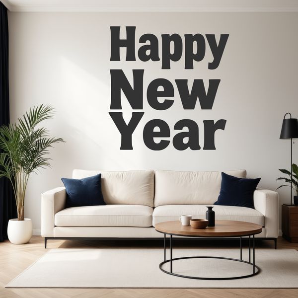 Illustrative design featuring a stylized representation of the New Year with inspirational quotes.