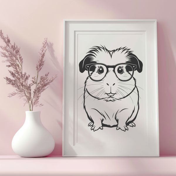 Adorable Guinea Pig Wearing Cool Shades A digital illustration of a guinea pig wearing glasses, suitable for printing or cutting out.