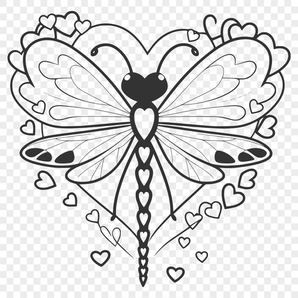 Beautiful Dragonfly SVG Design A colorful dragonfly with love hearts surrounding its body, ideal for vector art projects.