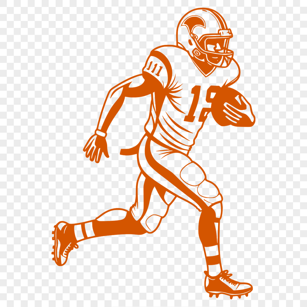 American football player in action, wearing a helmet and protective gear.