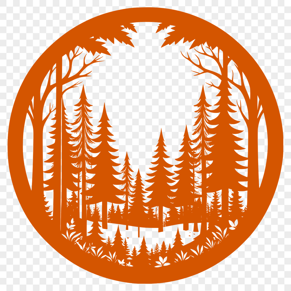 Dense Tree Line Art An illustration of a dense forest with tall trees and lush foliage.