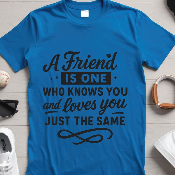 A quote about friendship in simple, modern font with clean lines and minimal decoration.