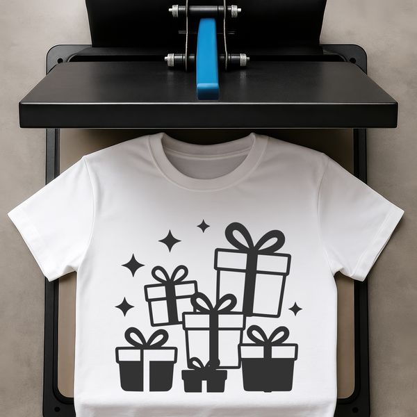 A digital vector art design featuring a present with a festive holiday theme.