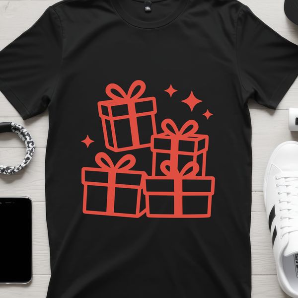 A stylized illustration of a gift box with a ribbon tied around it, designed as a vector graphic.