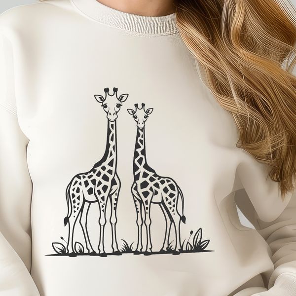 Spotted Safari Animal Vector Illustration A tall, spotted giraffe roaming in a savannah landscape.