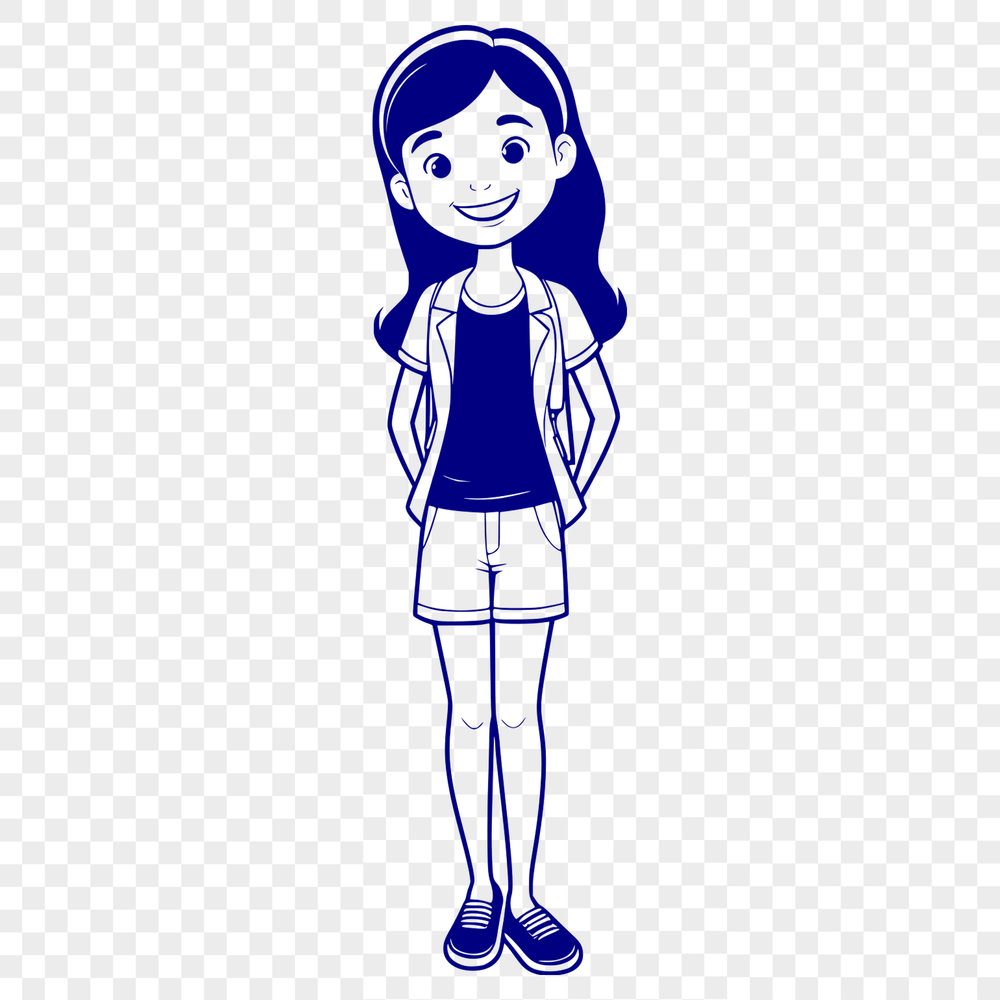 Vector Girl Character A young girl character designed as vector art, suitable for digital editing in programs like Illustrator or Photoshop.