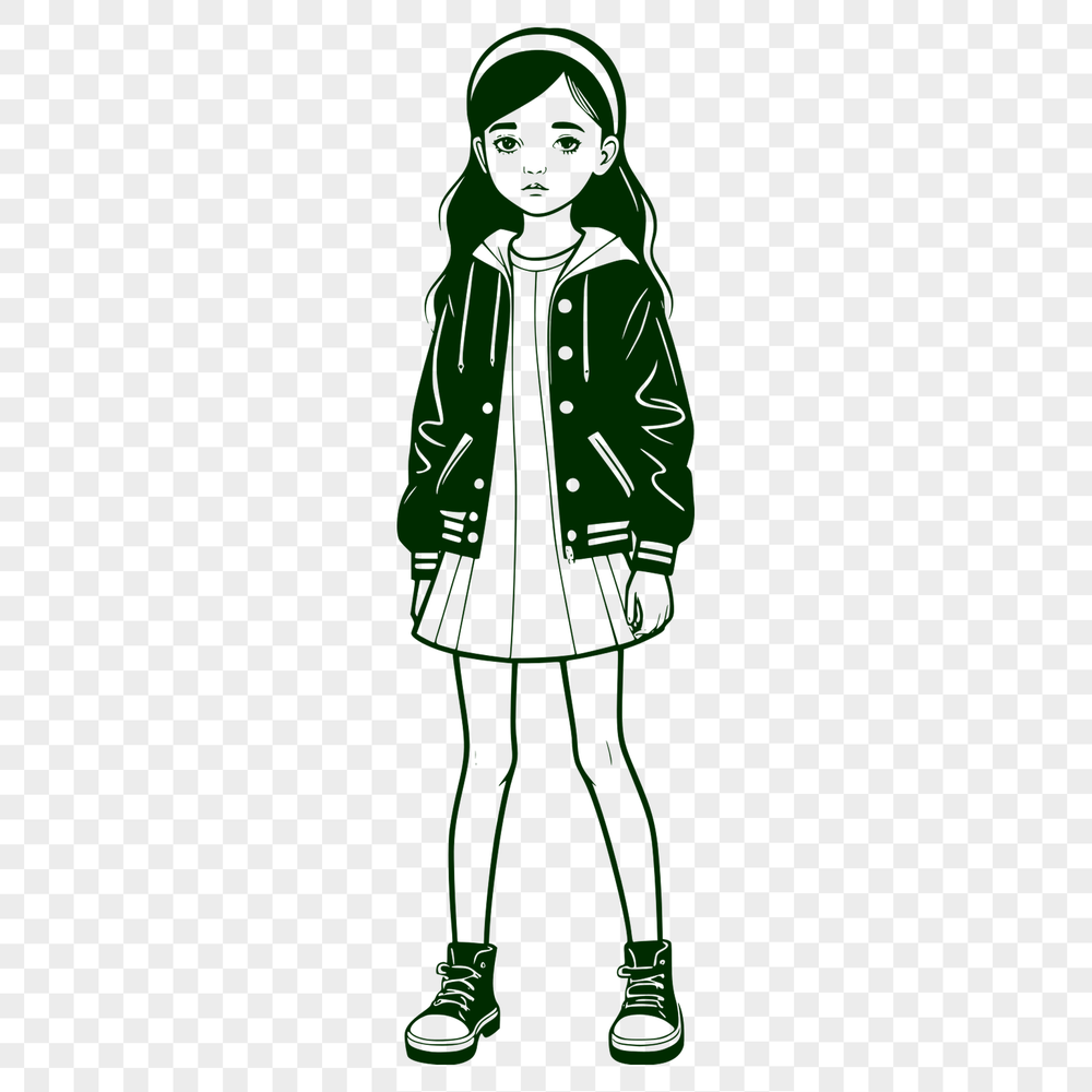 Beautiful Casual Girl Illustration A young girl with long hair in a casual pose.