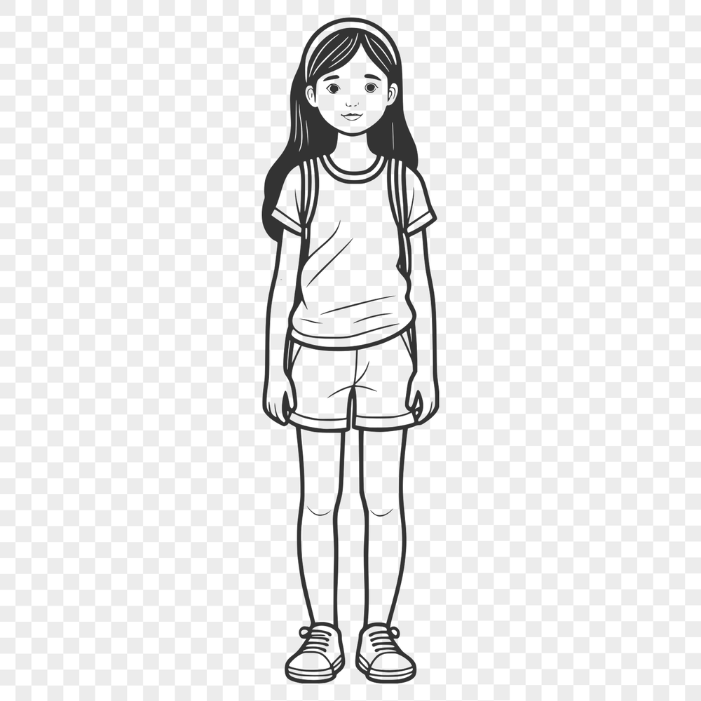Line Art Girl Illustration A young girl illustrated as a simple line drawing with bold lines and shapes.