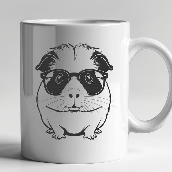 Guinea Pig in Cool Shades SVG illustration of a smiling guinea pig wearing trendy sunglasses as a fun pet accessory.