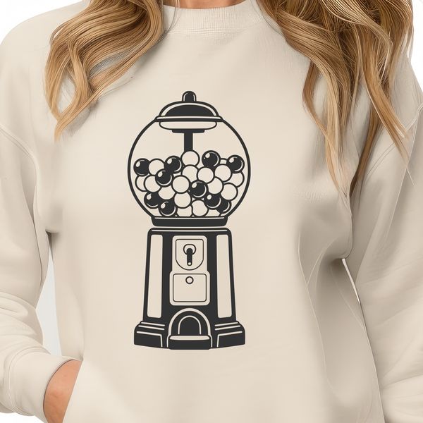Vintage-Style Gumball Machine SVG Design A digital illustration of a classic gumball machine with colorful balls inside.