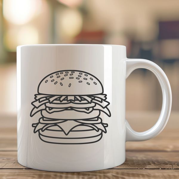 Free Vector Art - Cheesy Burger Icon A simple line drawing of a hamburger with patty, cheese, lettuce, tomato, and bun.