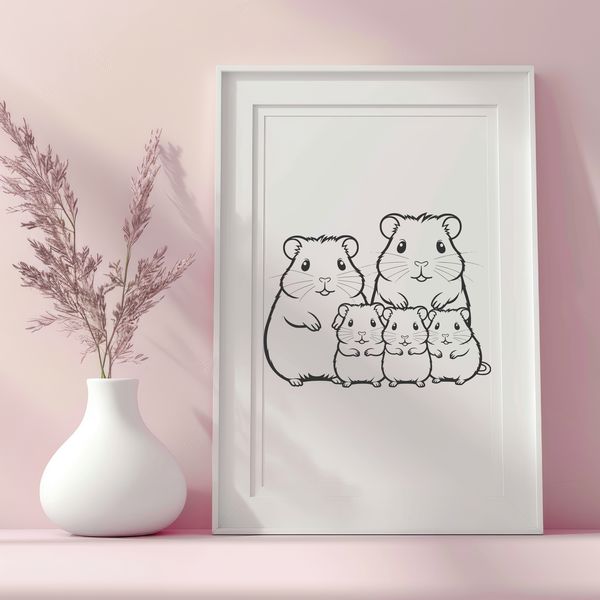 Hamster Illustration Vector Graphics A small, furry hamster sitting in a cage.