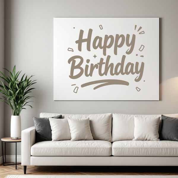 A vector illustration of a happy birthday message in clean, modern font with decorative elements.