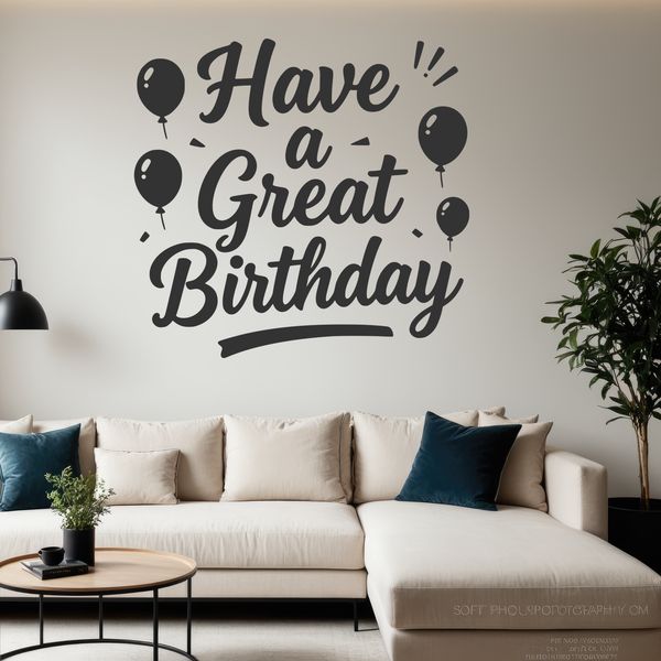 A vector graphic illustration of a happy birthday message with bold typography.