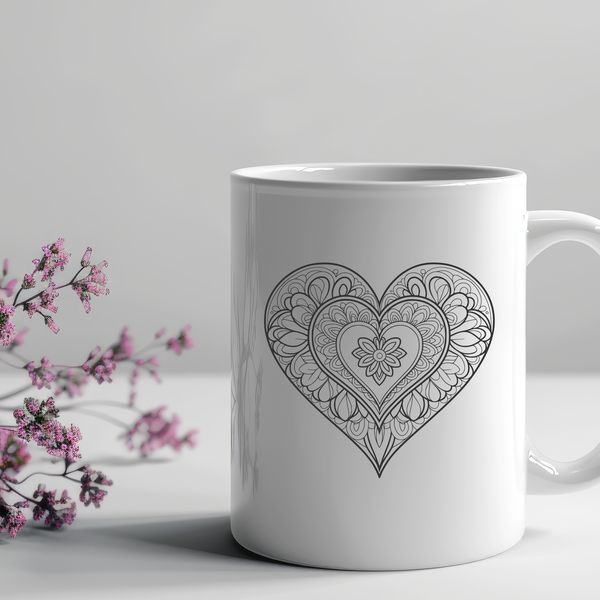 Geometric pattern of interconnected lines forming a heart shape in a mandala design.