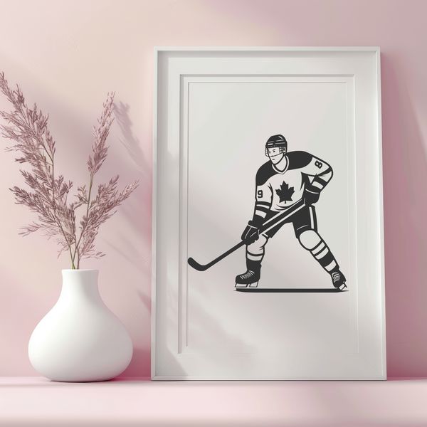 A high-quality illustration of a hockey player in motion, suitable for vector graphics and cutting machines like Cricut.