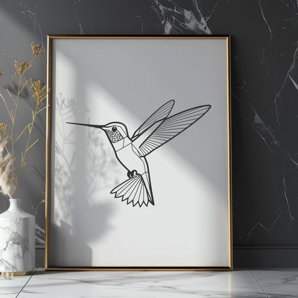 Whimsical Hummingbird in Flight Vector Art Illustration of a hummingbird in flight, designed as vector art for graphic design projects.