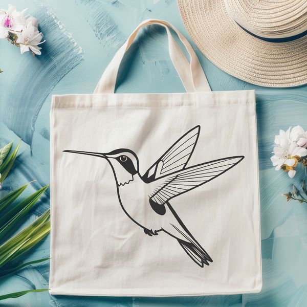 A brightly colored hummingbird in flight, designed as a vector graphic.