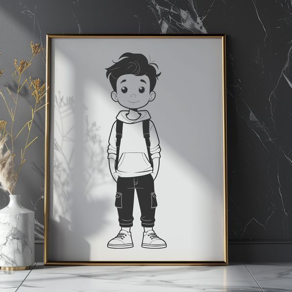Colorful Boy Illustration A young boy with a smiling face, depicted in a simple yet colorful style.
