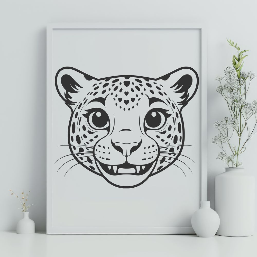 Jaguar Portrait in Vector Graphic An SVG vector graphic representation of a big cat's facial profile, highlighting its size and majestic appearance.