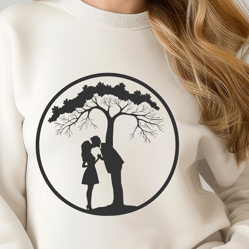 Valentine's Day Tree Symbolism A stylized illustration of a tree with intertwined branches, symbolizing the union of lovers on Valentine's Day.