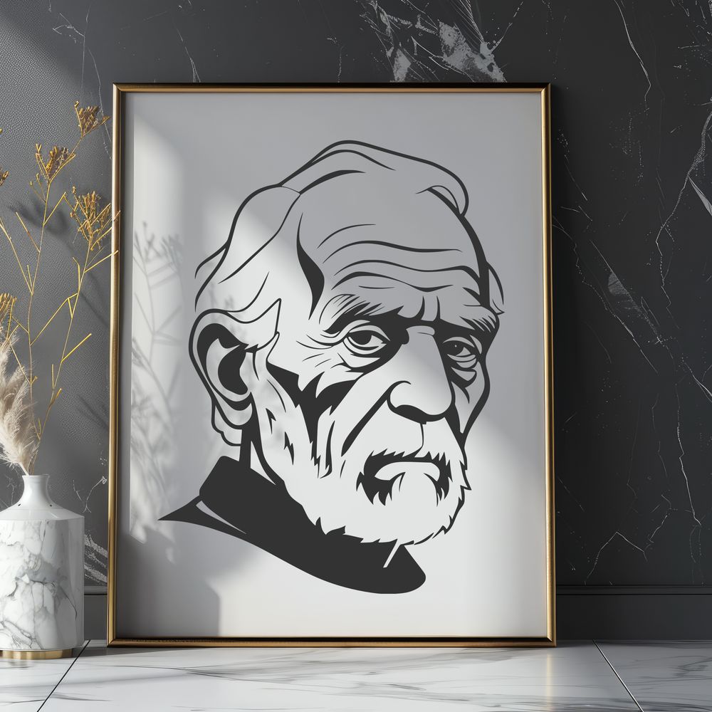 Gray Silhouette Man Illustration A grayscale illustration of a mature male figure with a beard.
