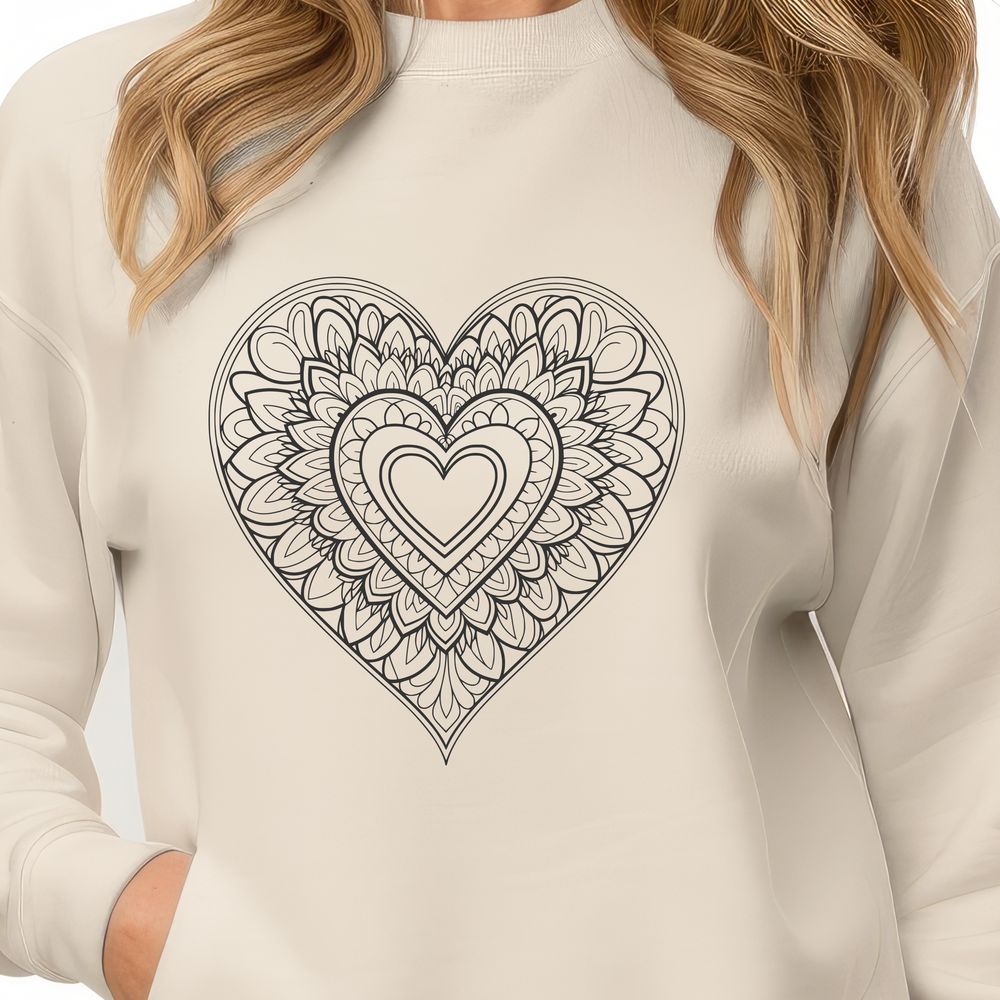 Whimsical Vector Heart Design Illustrative mandala heart design created with vector lines for digital cutting machines or laser cutters.