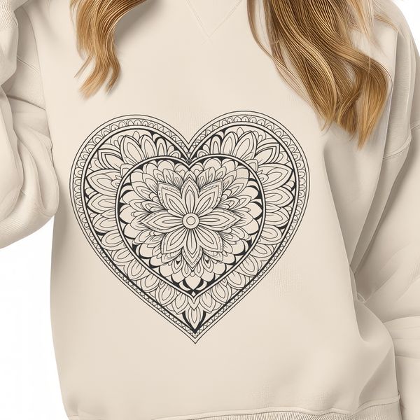 Intricate vector illustration of a heart surrounded by Mandalas patterns.