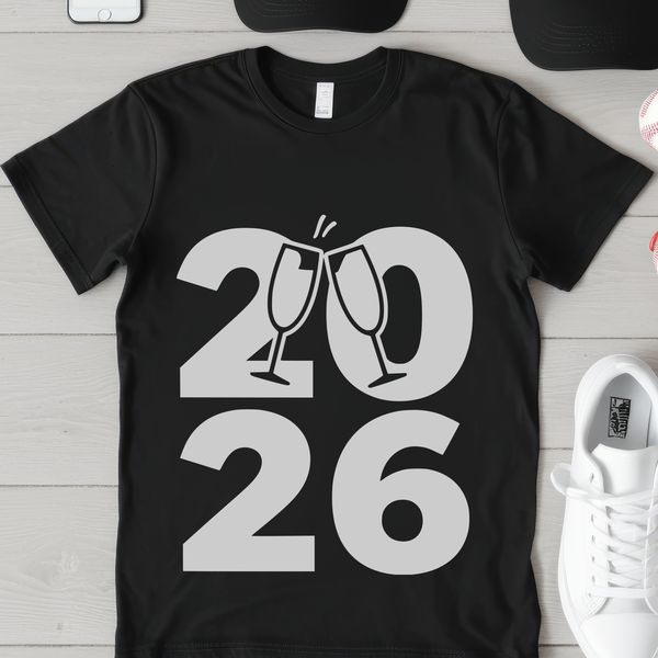 A stylized vector illustration of the New Year 2026 with a subtle quote background.