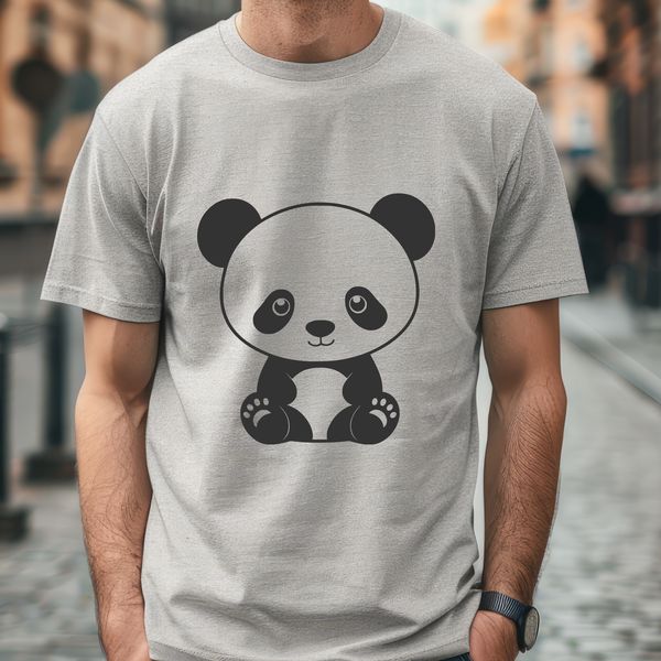 Giant Panda Illustration in Black and White A detailed illustration of a giant panda in black and white, suitable for vector art and cutting machine designs.